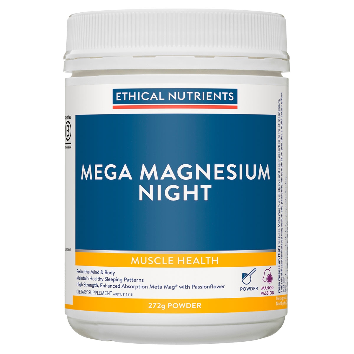 Ethical Nutrients Mega Magnesium Night Mango Passion 272G Powder