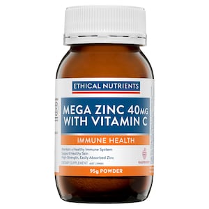 Ethical Nutrients Mega Zinc 40Mg With Vitamin C Raspberry 95G Powder