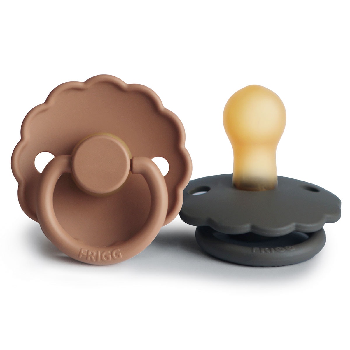 Frigg 0-6 Months Daisy Pacifier Graphite/Peach Bronze 2 Pack