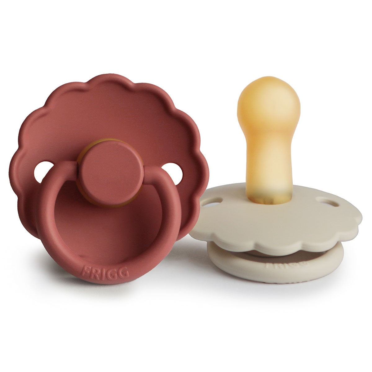 FRIGG 6-18 Months Daisy Pacifier Baked Clay/Cream 2 Pack