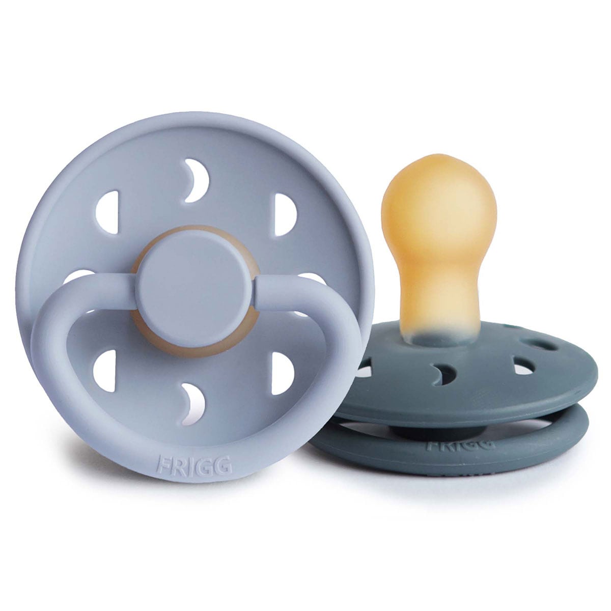 Frigg 0-6 Months Moon Phase Pacifier Powder Blue/Slate 2 Pack