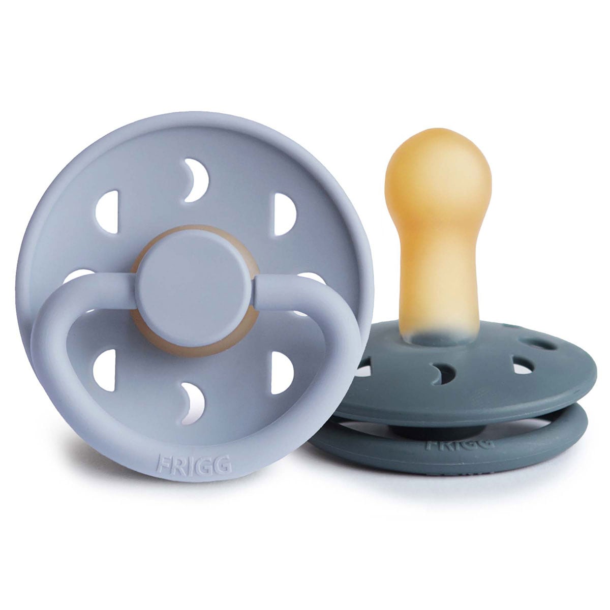 Frigg 6-18 Months Moon Phase Pacifier Powder Blue/Slate 2 Pack