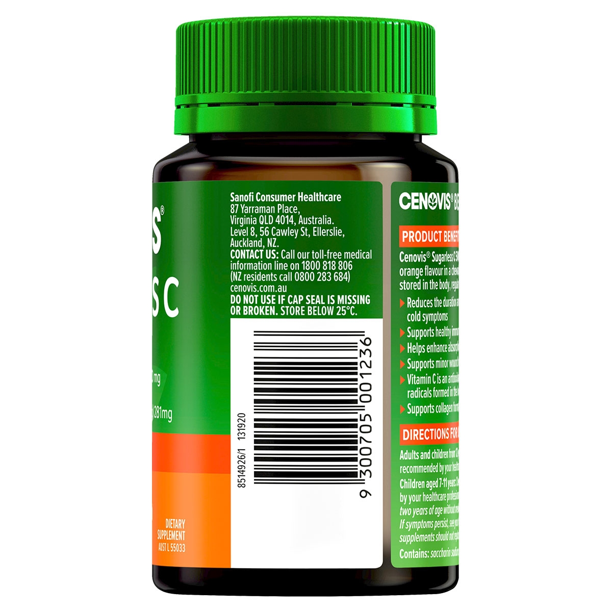 Cenovis Sugarless C 500Mg Orange Flavour 100 Tablets