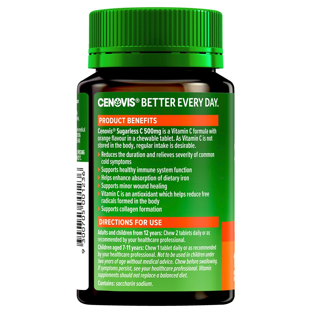 Cenovis Sugarless C 500Mg Orange Flavour 100 Tablets