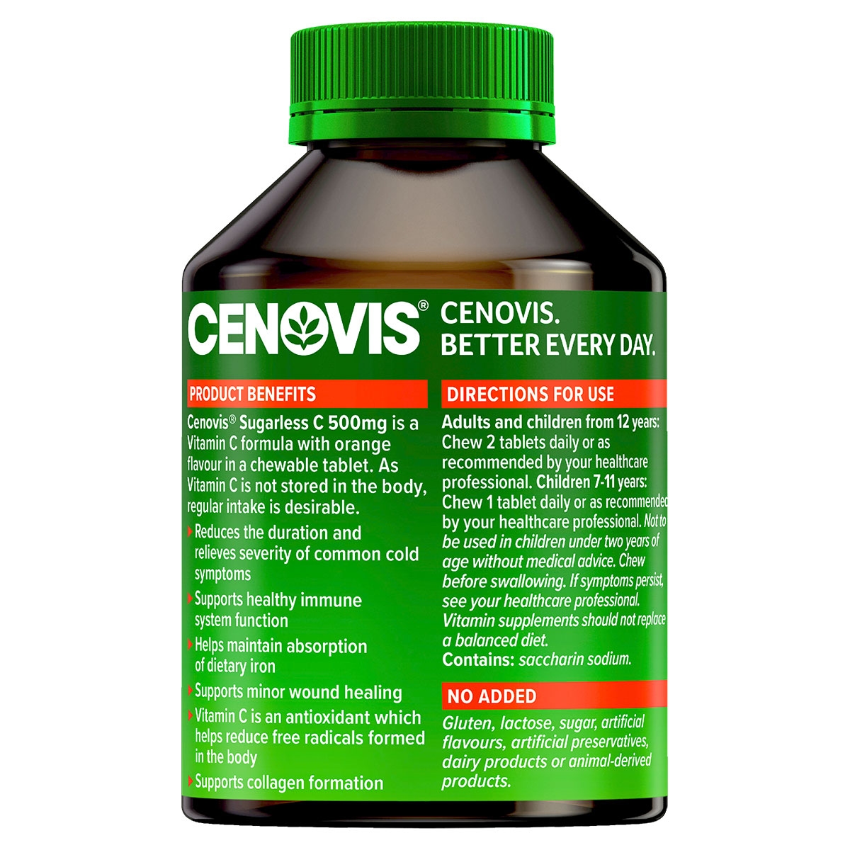 Cenovis Sugarless C 500Mg Orange Flavour 300 Tablets