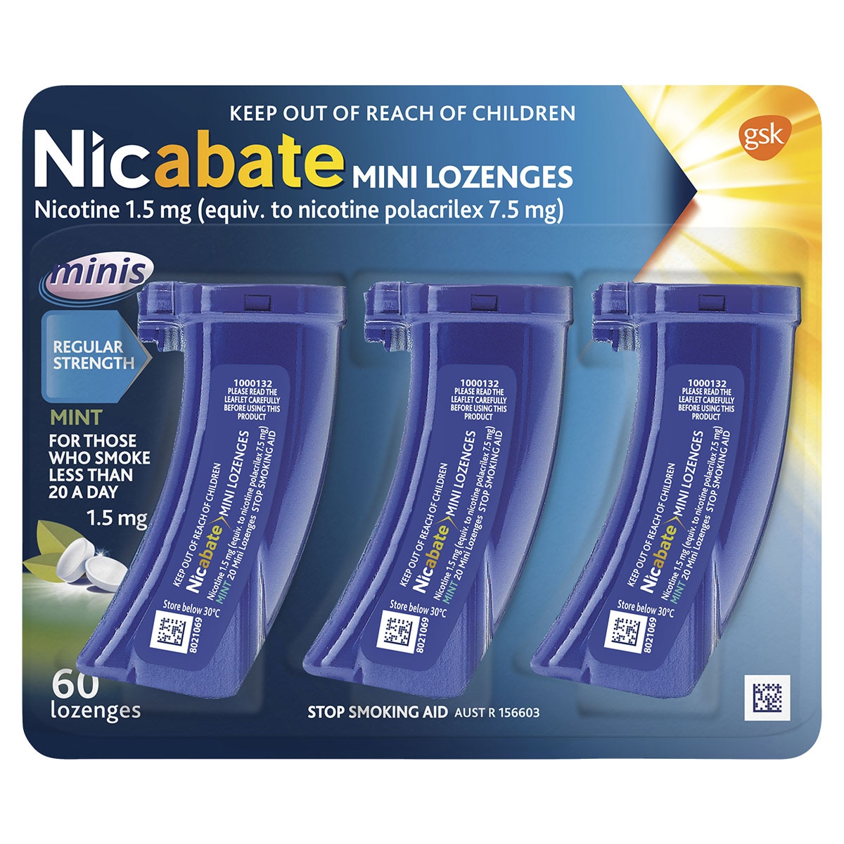 Nicabate Minis Lozenges 1.5Mg Mint Quit Smoking 60 Lozenges