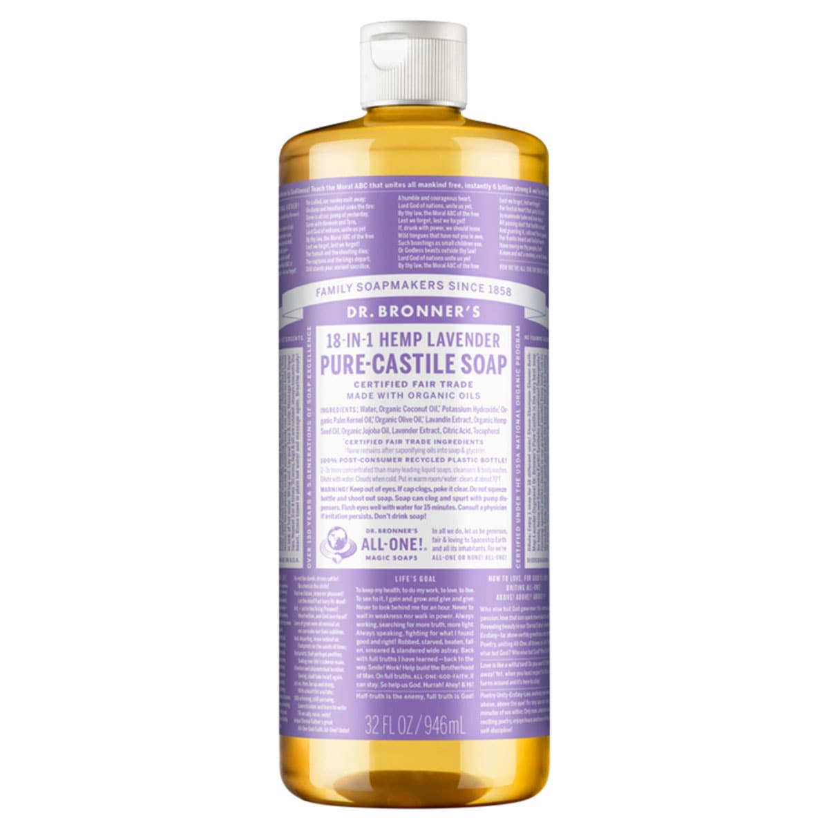 Dr Bronners Pure Castile Liquid Soap Lavender 946Ml