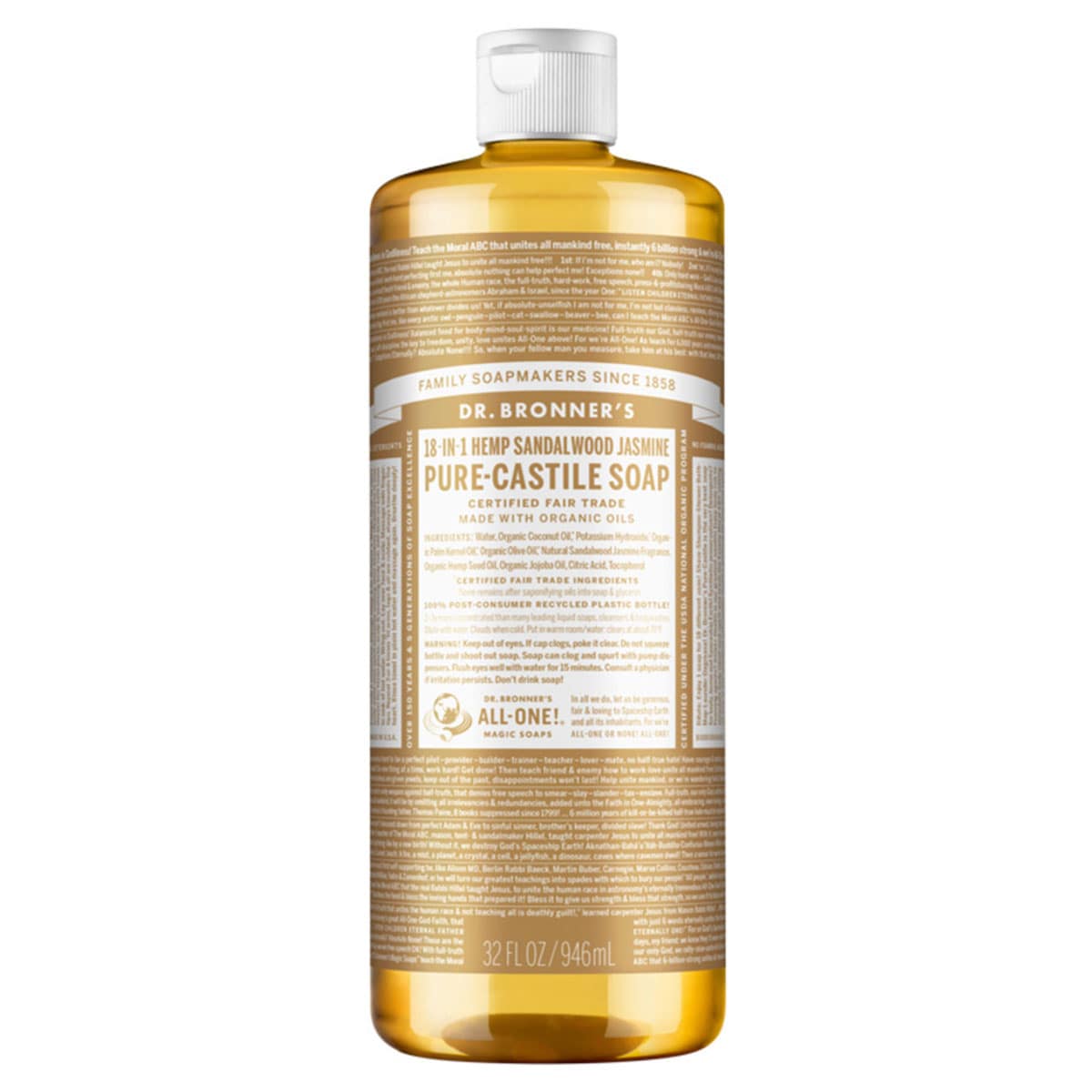 Dr Bronners Pure Castile Liquid Soap Sandalwood Jasmine 946Ml