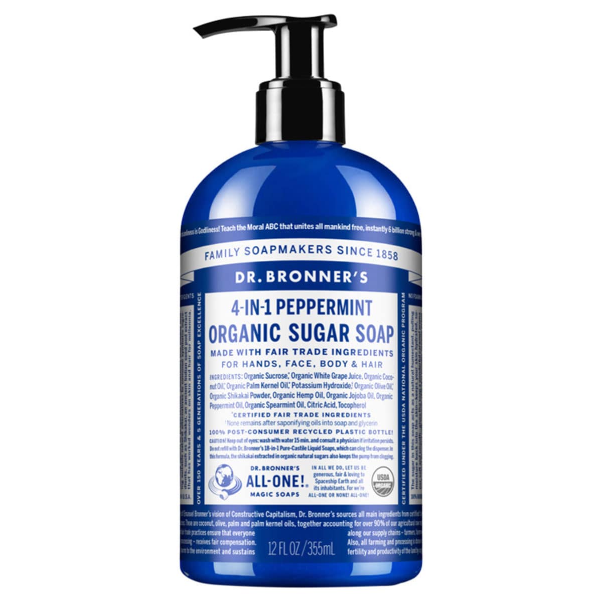 Dr Bronners Organic Sugar Soap Peppermint 355Ml