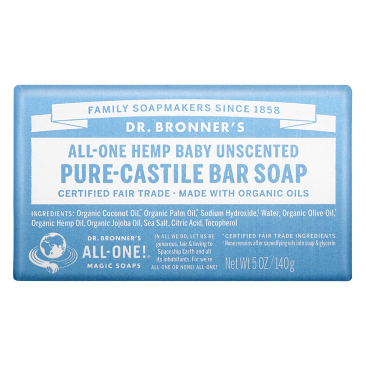 Dr Bronners Pure Castile Bar Soap Baby Unscented 140G