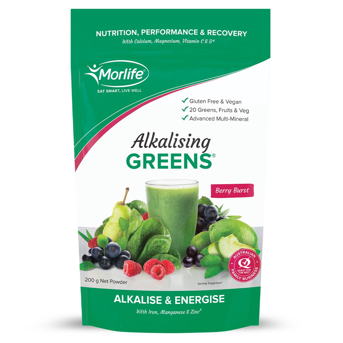 Morlife Alkalising Greens Berry Burst 200G