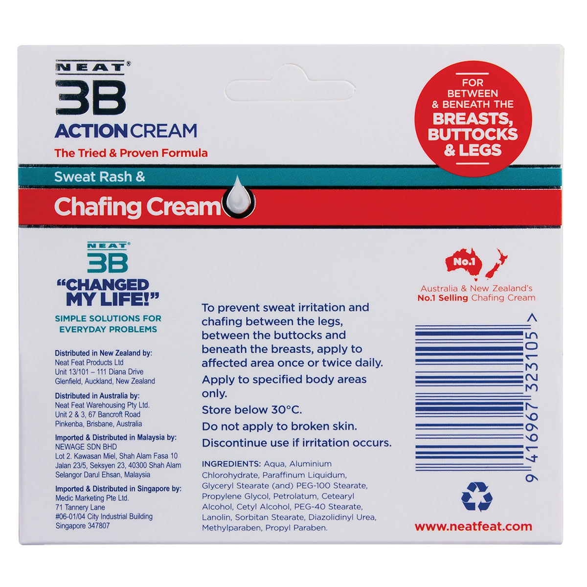 Neat 3B Action Cream 75G For Chaffing & Sweat Rash