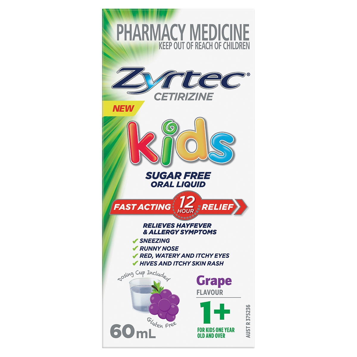 Zyrtec Kids Fast Acting Allergy & Hayfever Relief Grape Flavour Oral Liquid 60ml