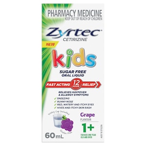 Zyrtec Kids Fast Acting Allergy & Hayfever Relief Grape Flavour Oral Liquid 60ml