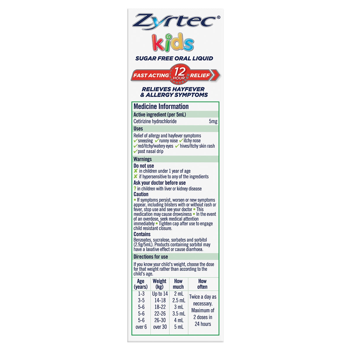 Zyrtec Kids Fast Acting Allergy & Hayfever Relief Grape Flavour Oral Liquid 60ml