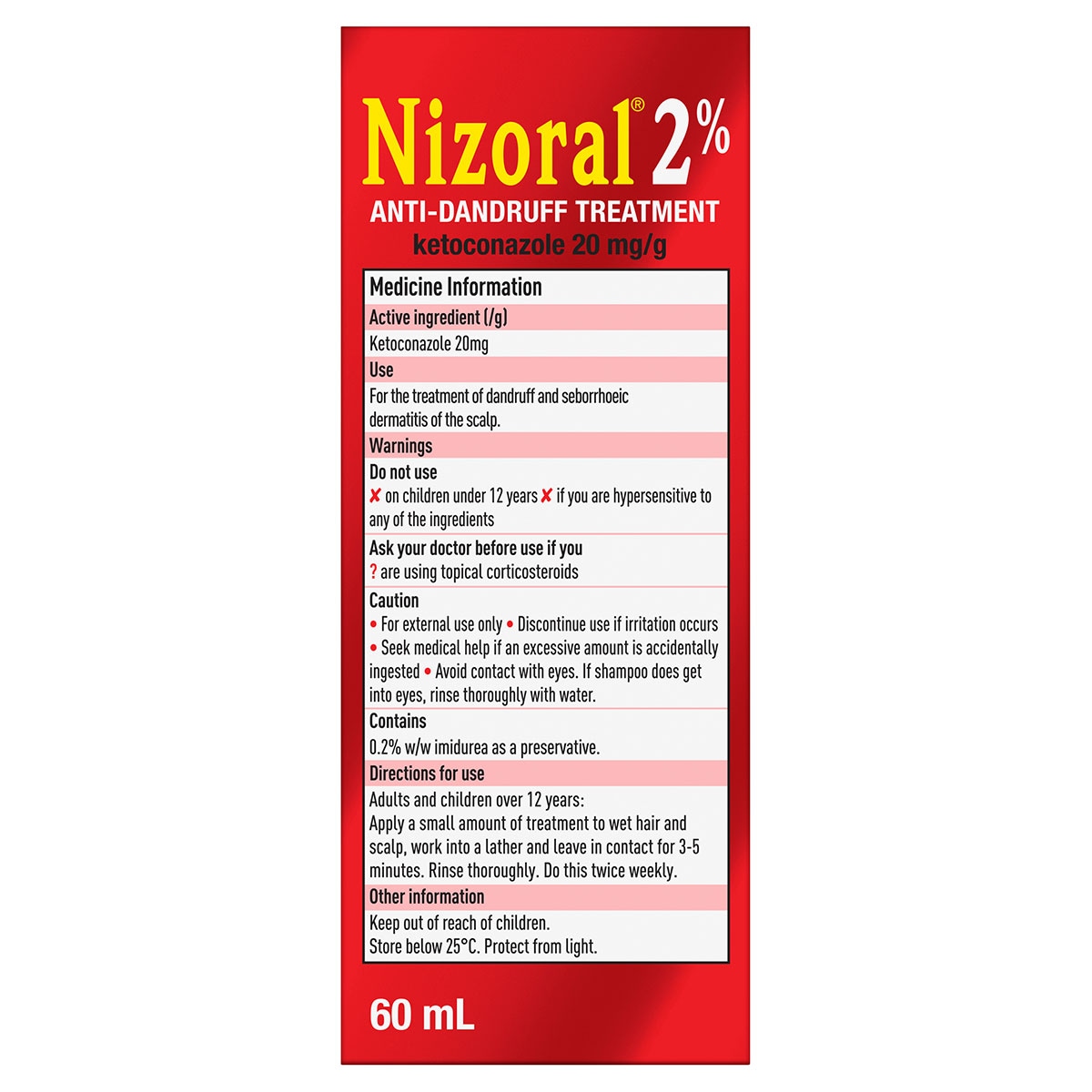 Nizoral Anti-Dandruff Treatment Shampoo 2% 60ml