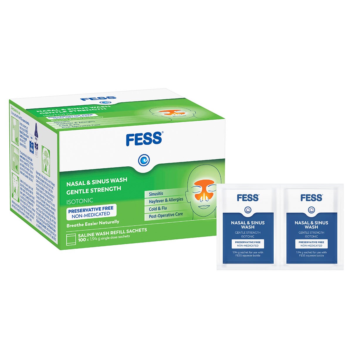 Fess Nasal & Sinus Wash Refills Gentle Strength 100 Sachets