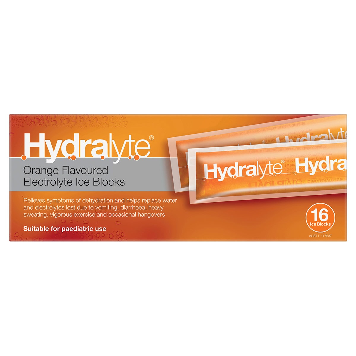 Hydralyte Orange Flavour Electrolyte Ice Blocks 16 Pack