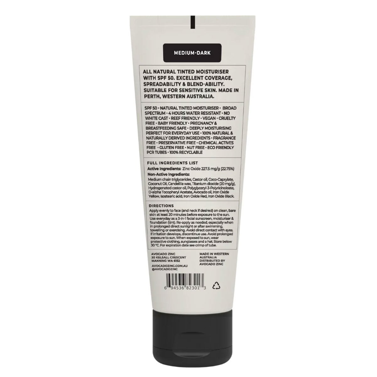 Avocado Zinc Natural Tinted Moisturiser Medium - Dark Spf50 50Ml