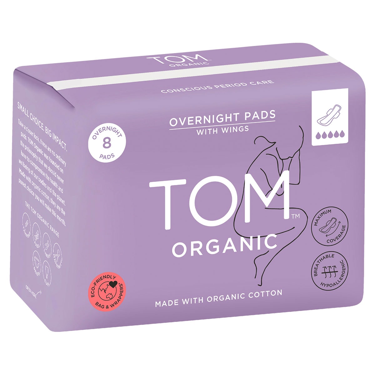 Tom Organic Cotton Overnight Pads 8 Pads