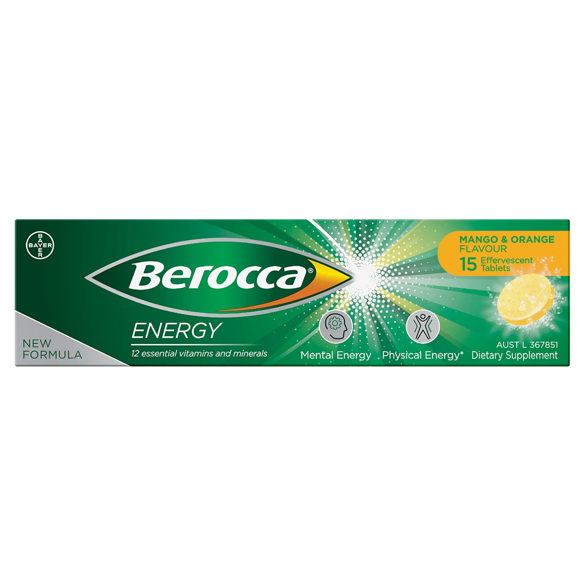 Berocca Energy Mango & Orange 15 Effervescent Tablet