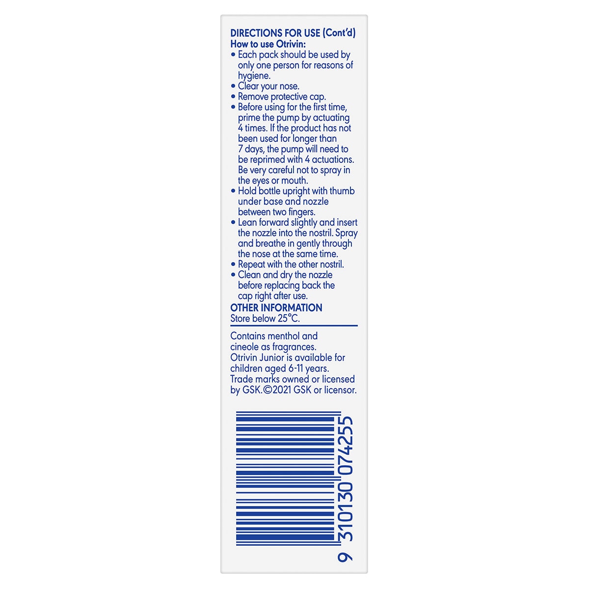 Otrivin Adult Nasal Spray Menthol Measured Dose 10ml