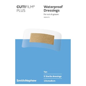 Cutifilm Plus Waterproof Dressing Tan 10Cm X 8Cm 5 Pack By Smith & Nephew