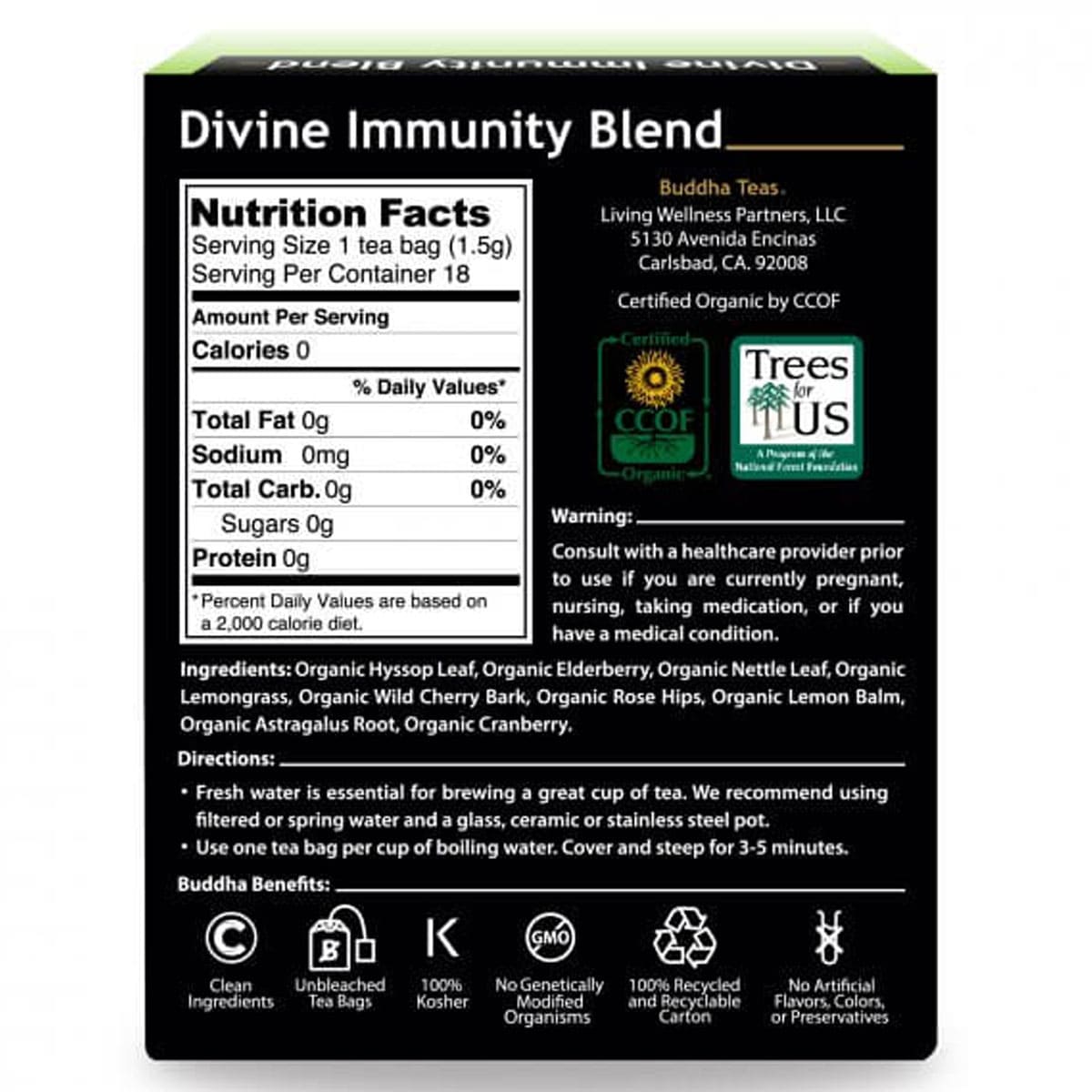 Buddha Teas Organic Herbal Divine Immunity Blend Tea 18 Pack