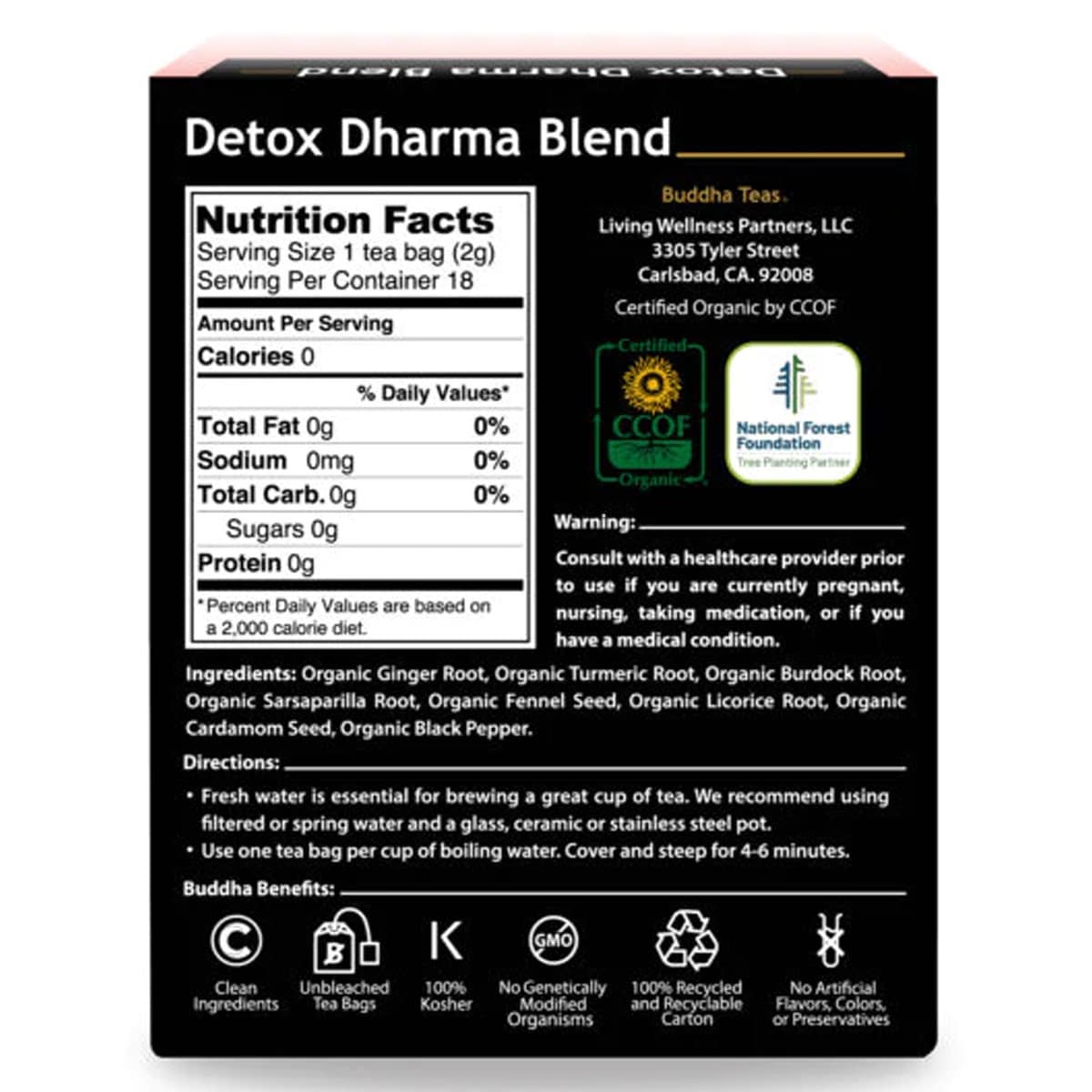 Buddha Teas Organic Herbal Detox Dharma Blend Tea 18 Pack