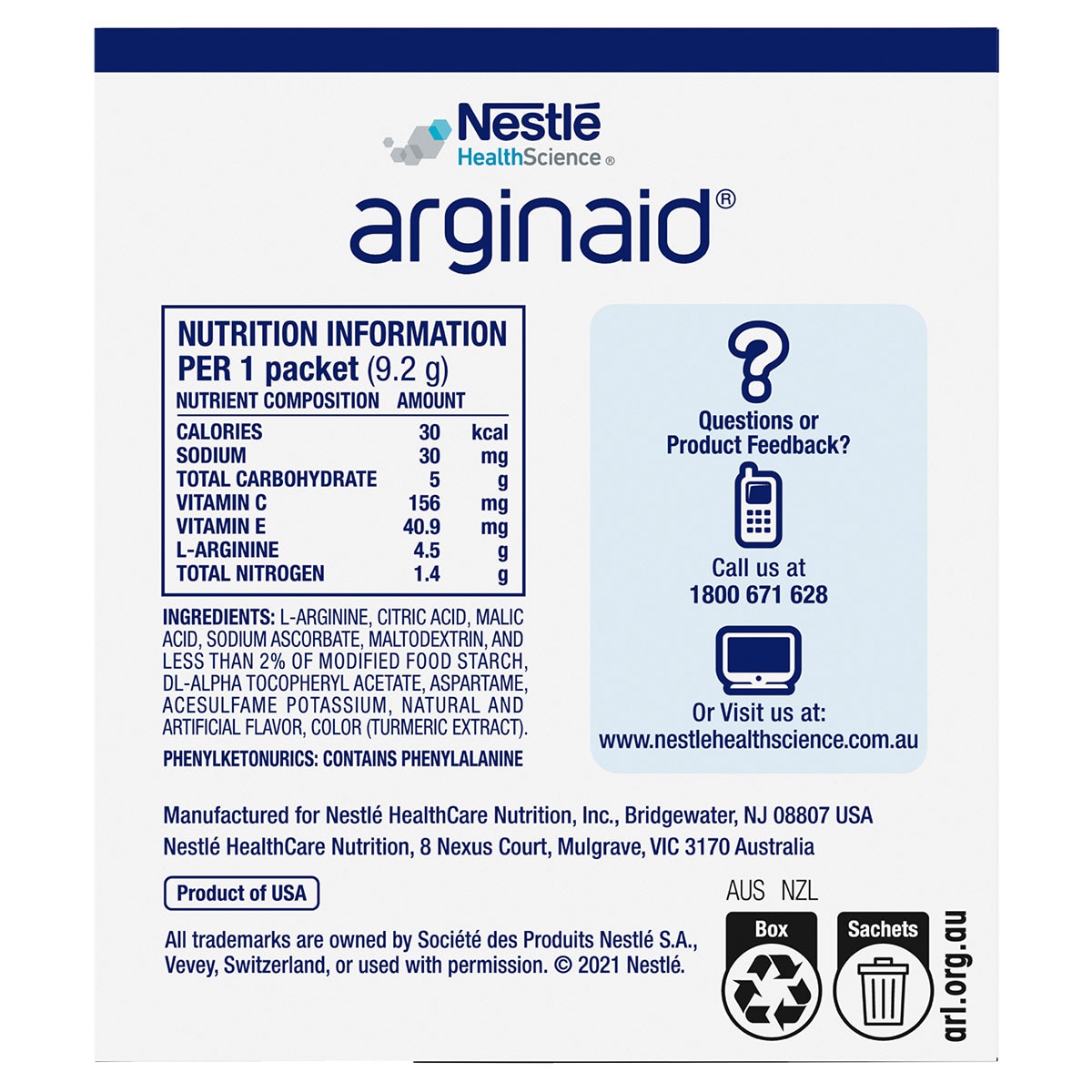 Arginaid Arginine Powder Lemon 9.2G X 14 Pack