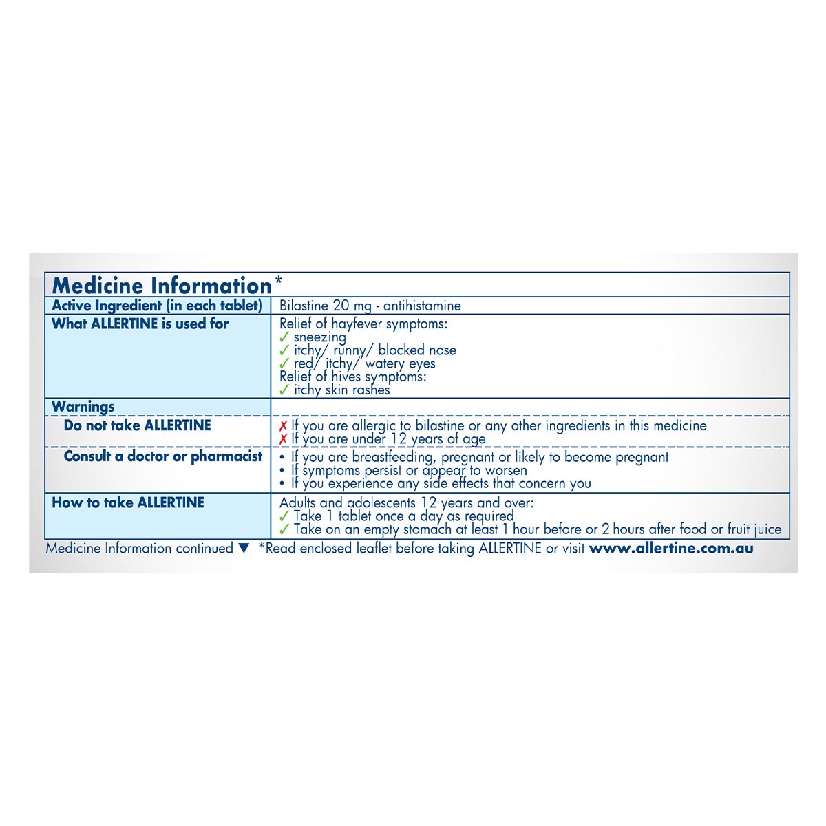 Allertine Bilastine (20mg) 30 Tablets