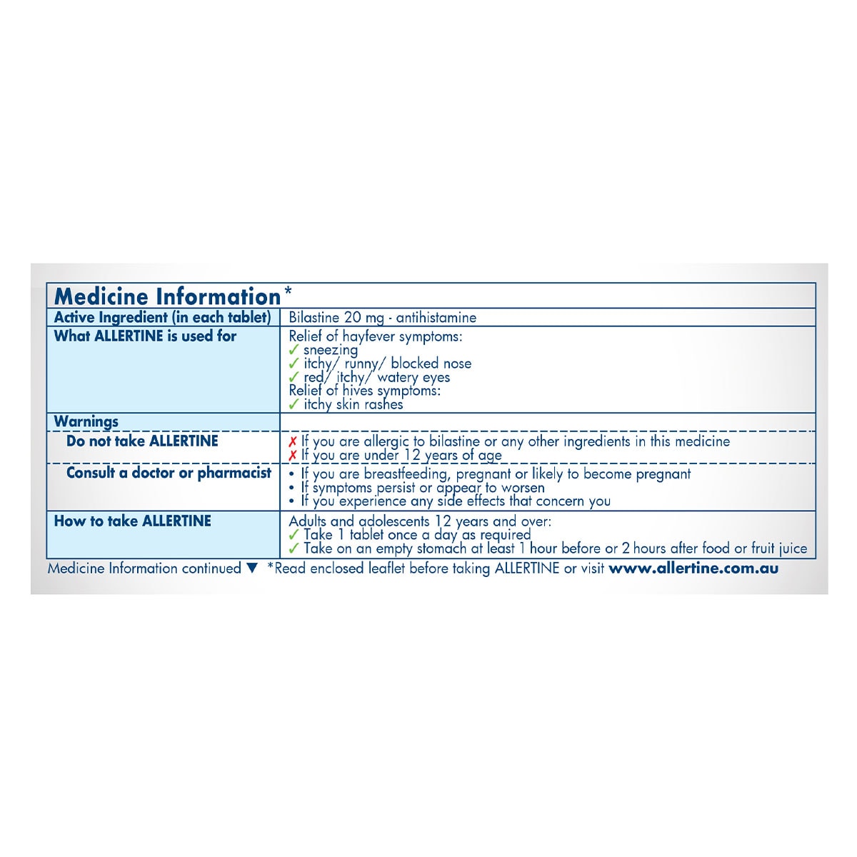 Allertine Bilastine (20mg) 10 Tablets