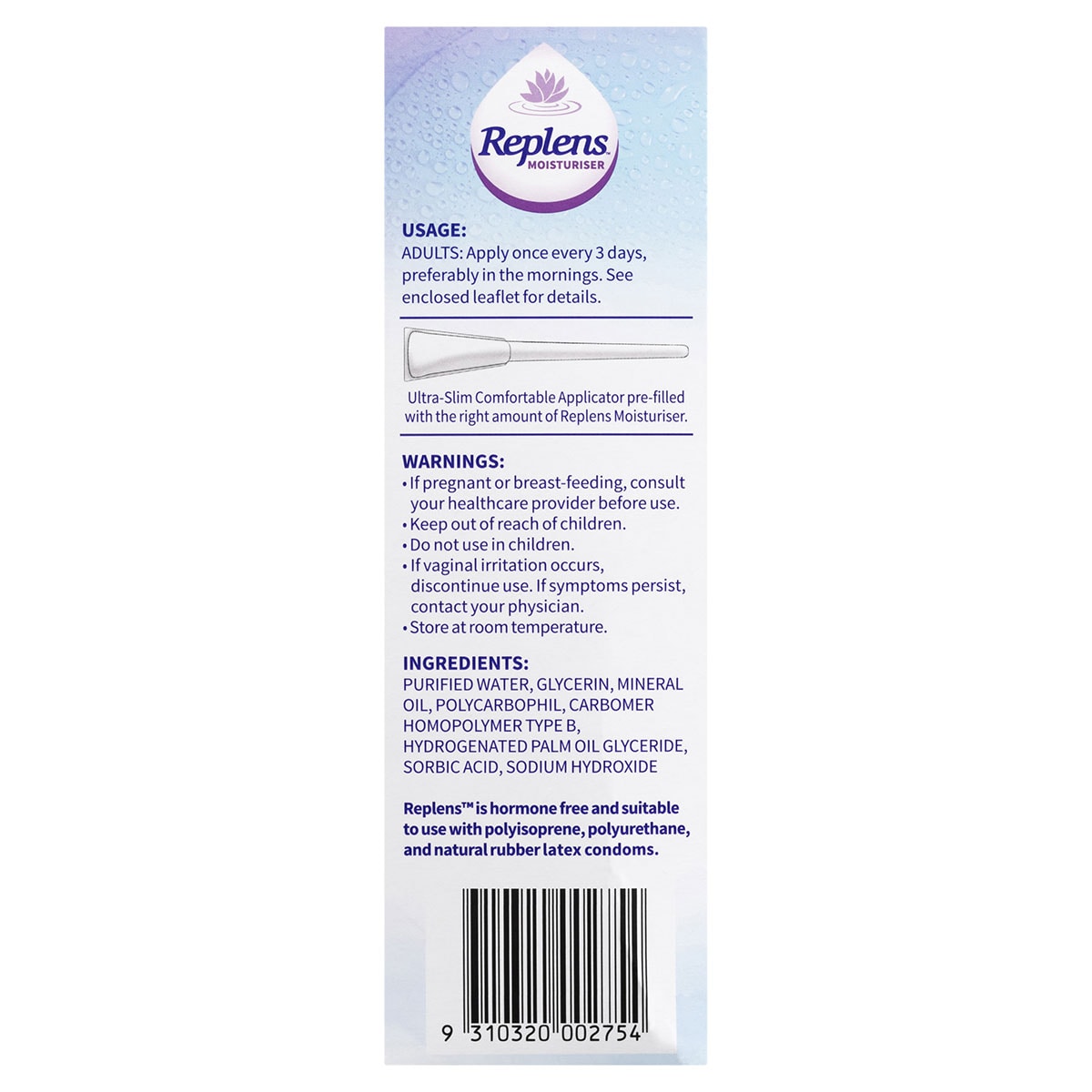 Replens Vaginal Moisturiser 10 Single Use Applicators