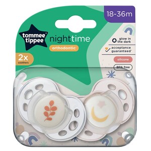 Tommee Tippee Closer To Nature Night Time Soothers 18-36 Months 2 Pack (Colours Selected At Random)