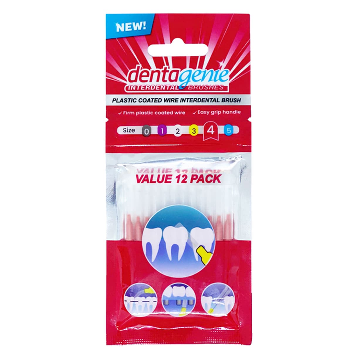 Dentagenie Interdental Brush Red Size 4 12 Pack