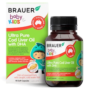 Brauer Baby & Kids Ultra Pure Cod Liver Oil With Dha 90 Soft Gels