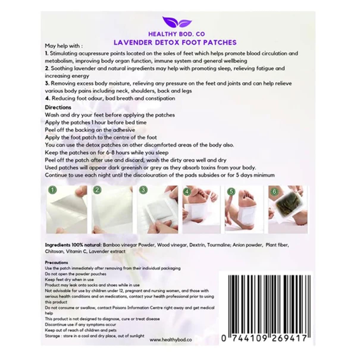 Healthy Bod. Co Detox Foot Patches Lavender 5 Pairs