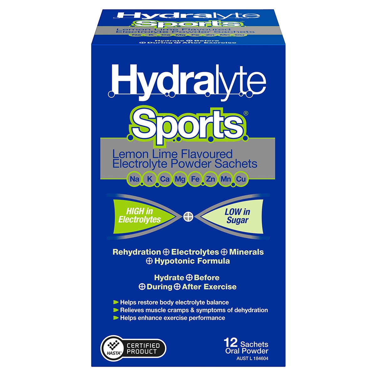 Hydralyte Sports Electrolyte Powder Sachets Lemon Lime 12 Pack