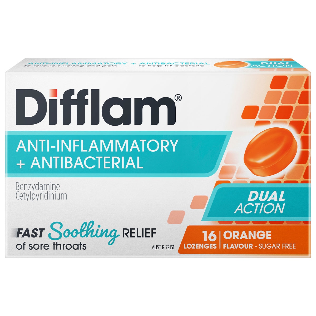 Difflam Sore Throat Lozenges Sugar Free Orange 16 Pack