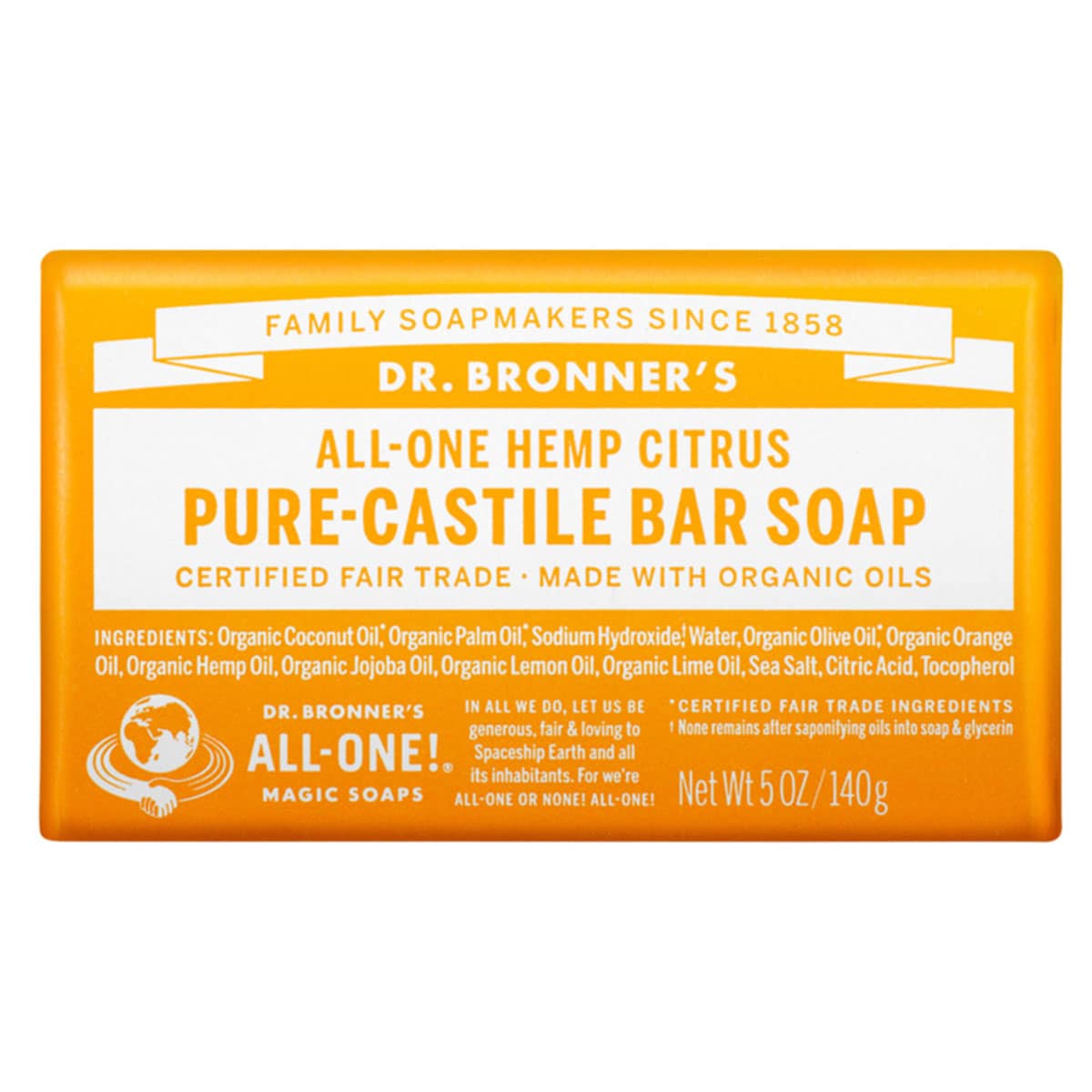 Dr Bronners Pure Castile Bar Soap Citrus 140G