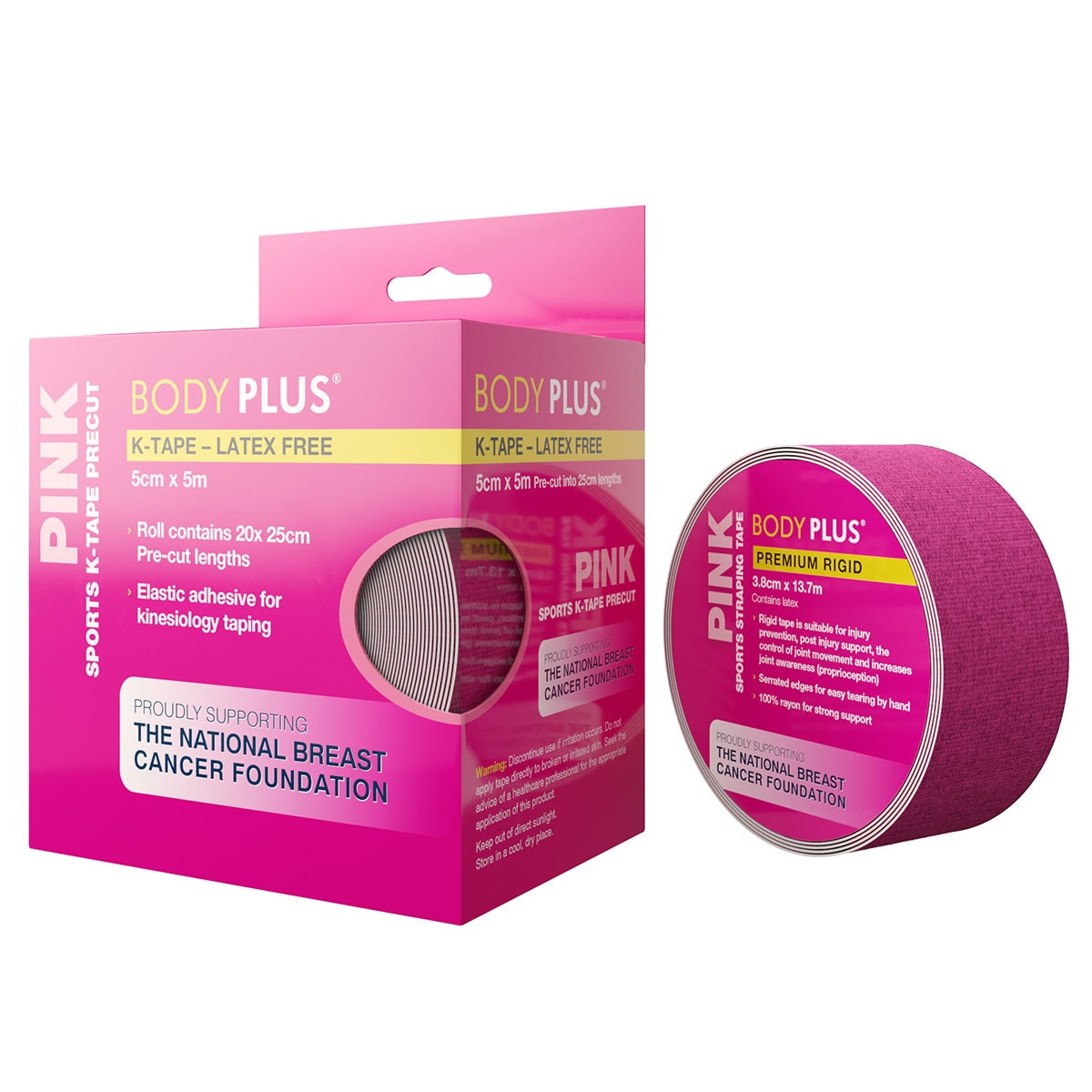 Body Plus Premium Rigid Sports Strapping Tape Pink 3.8Cm X 13.7M