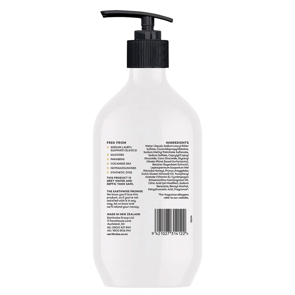 Earthwise Nourish Hand Wash Lemongrass & Manuka Honey 450Ml