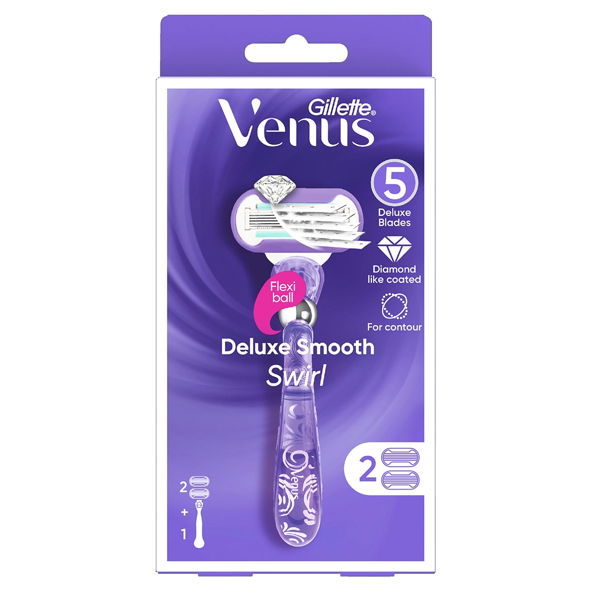 Gillette Venus Swirl Razor With Flexiball + 2 Replacement Cartridges