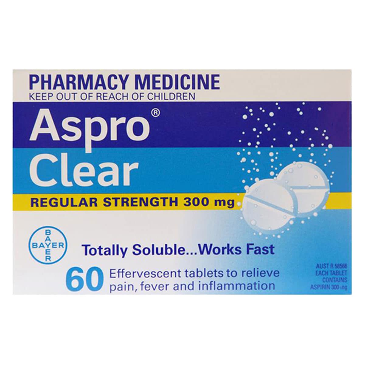 Aspro Clear Regular Strength Pain Relief 60 Soluble Tablets