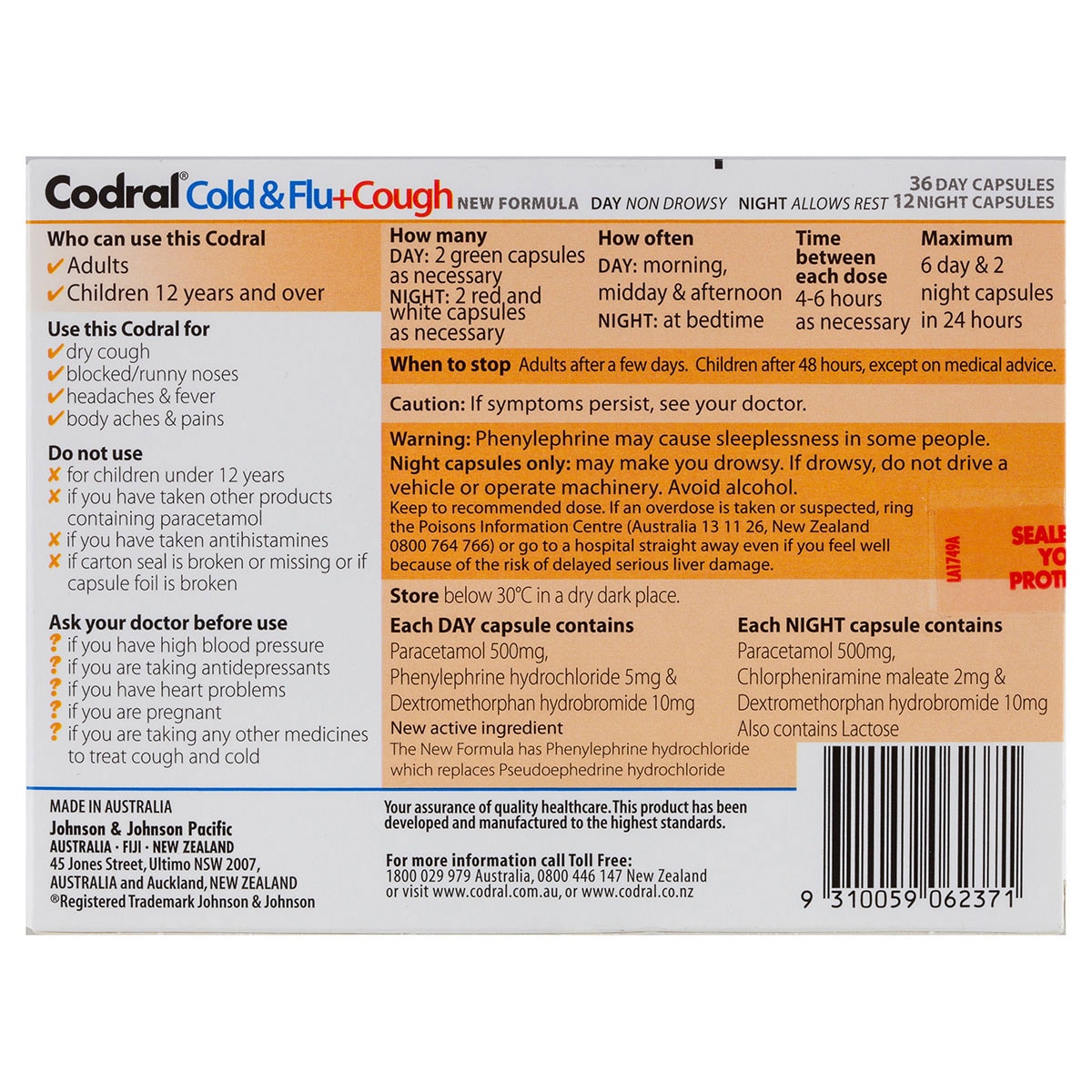 Codral Day & Night + Dry Cough Cold & Flu 48 Capsules
