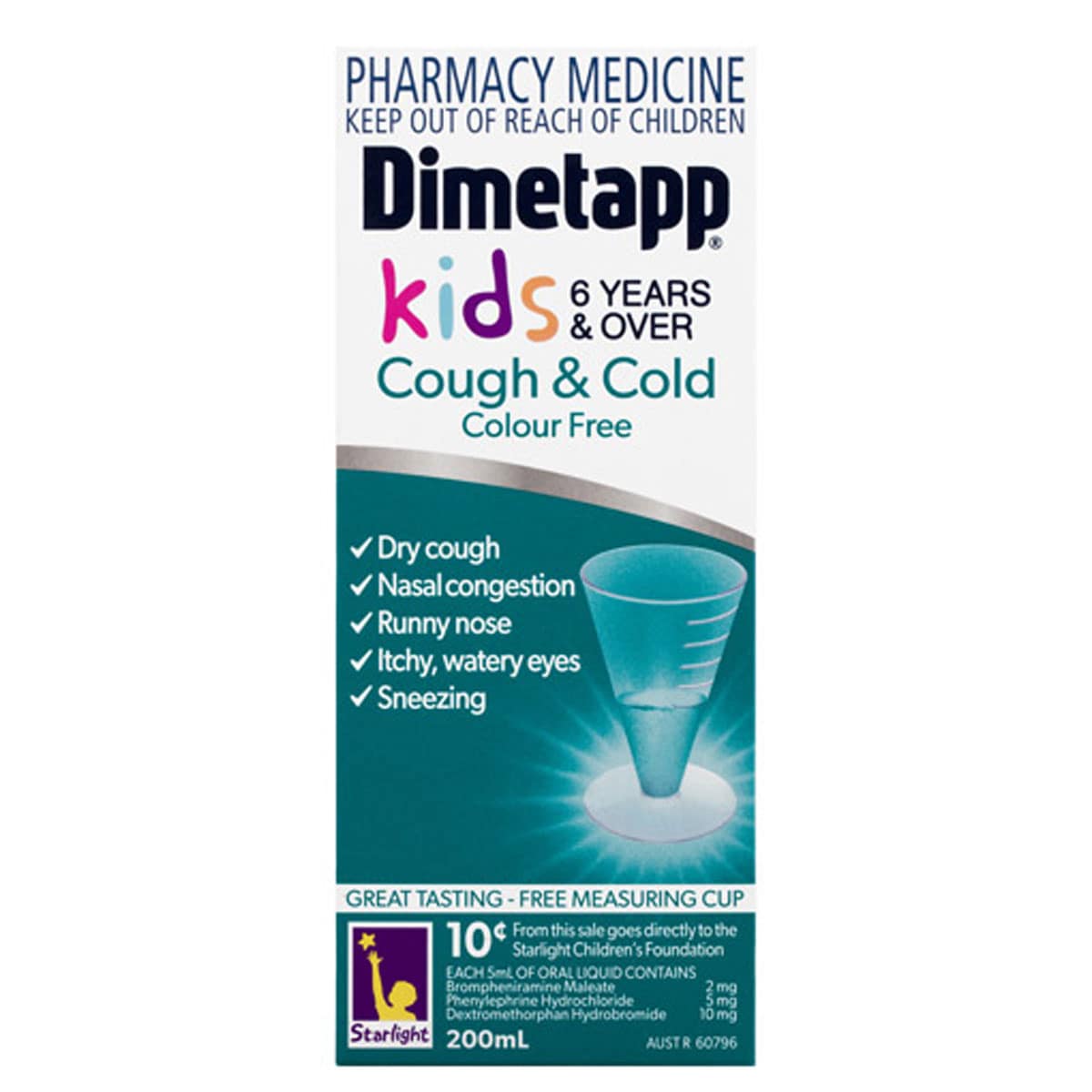 Dimetapp Kids 6+ Years Cough & Cold Colour Free 200ml