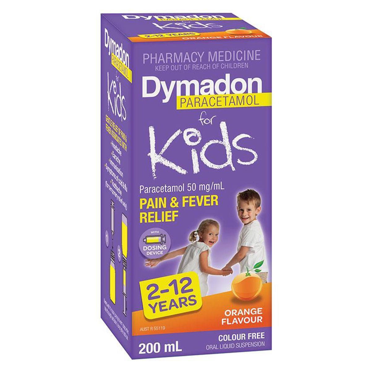 Dymadon for Kids 2-12 Years Pain & Fever Relief Orange 200ml
