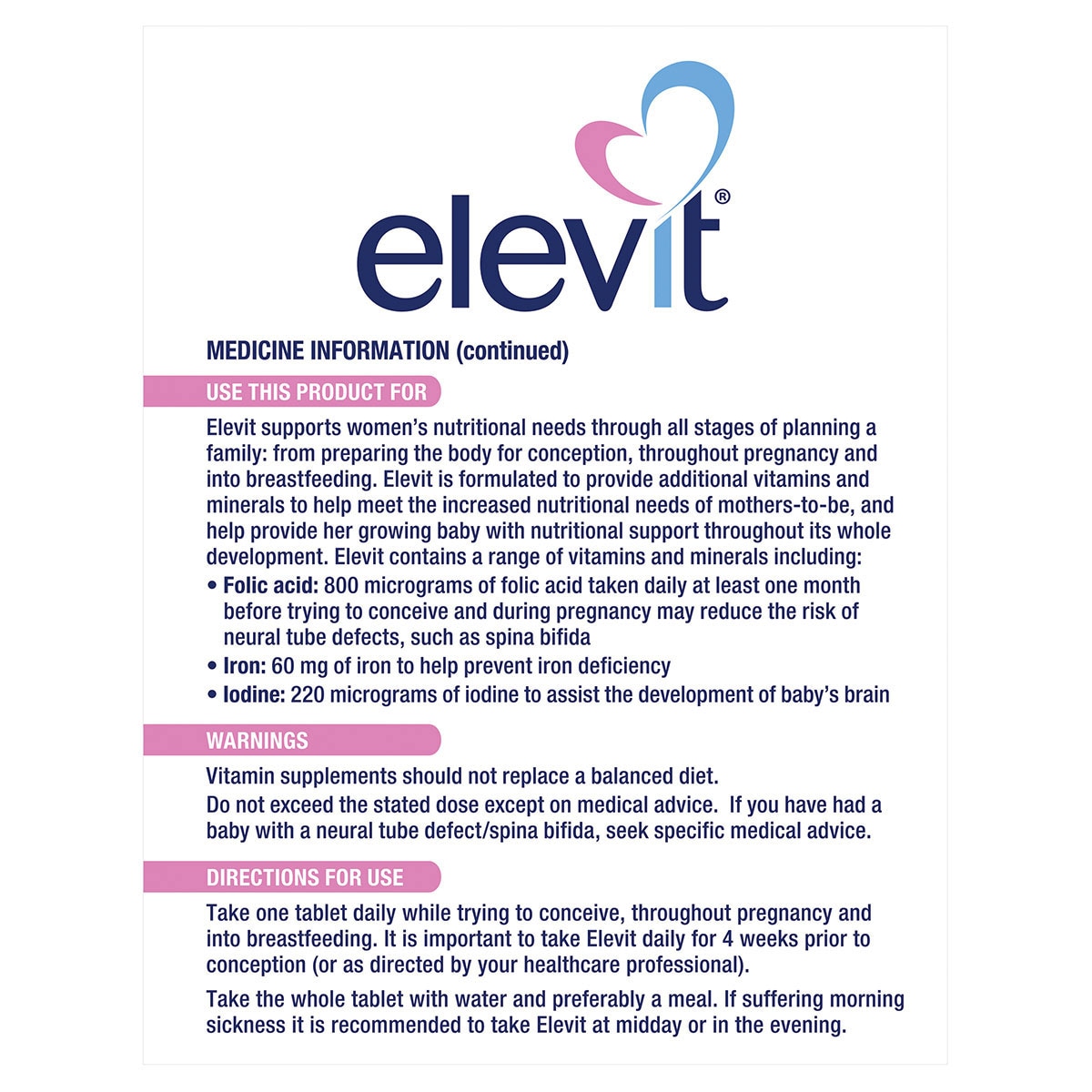 Elevit Pregnancy Multivitamin 100 Tablets