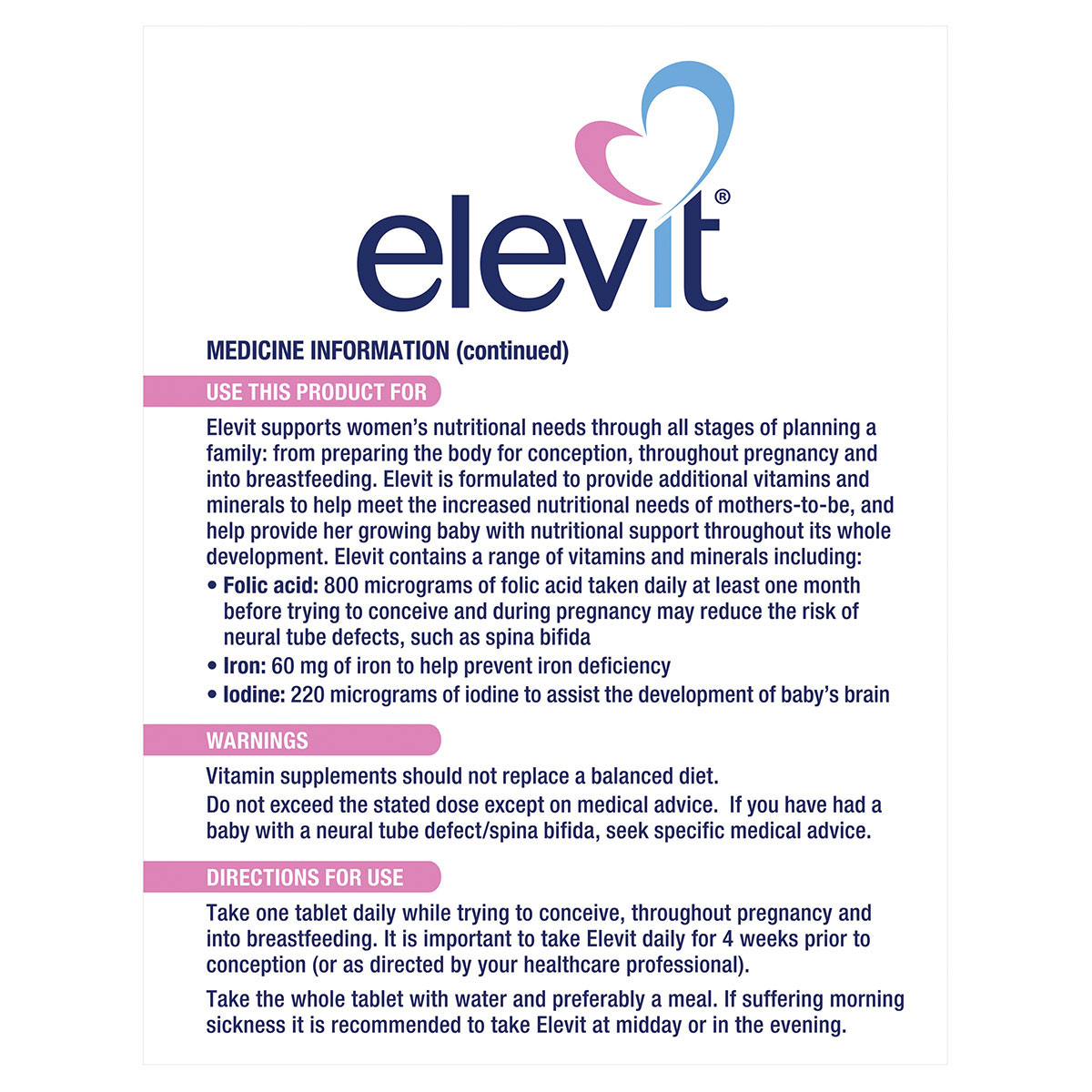 Elevit Pre-conception & Pregnancy Multivitamin 100 Tablets