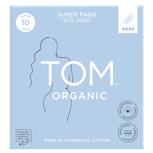 Tom Organic Cotton Pads With Wings Super 10 Pack